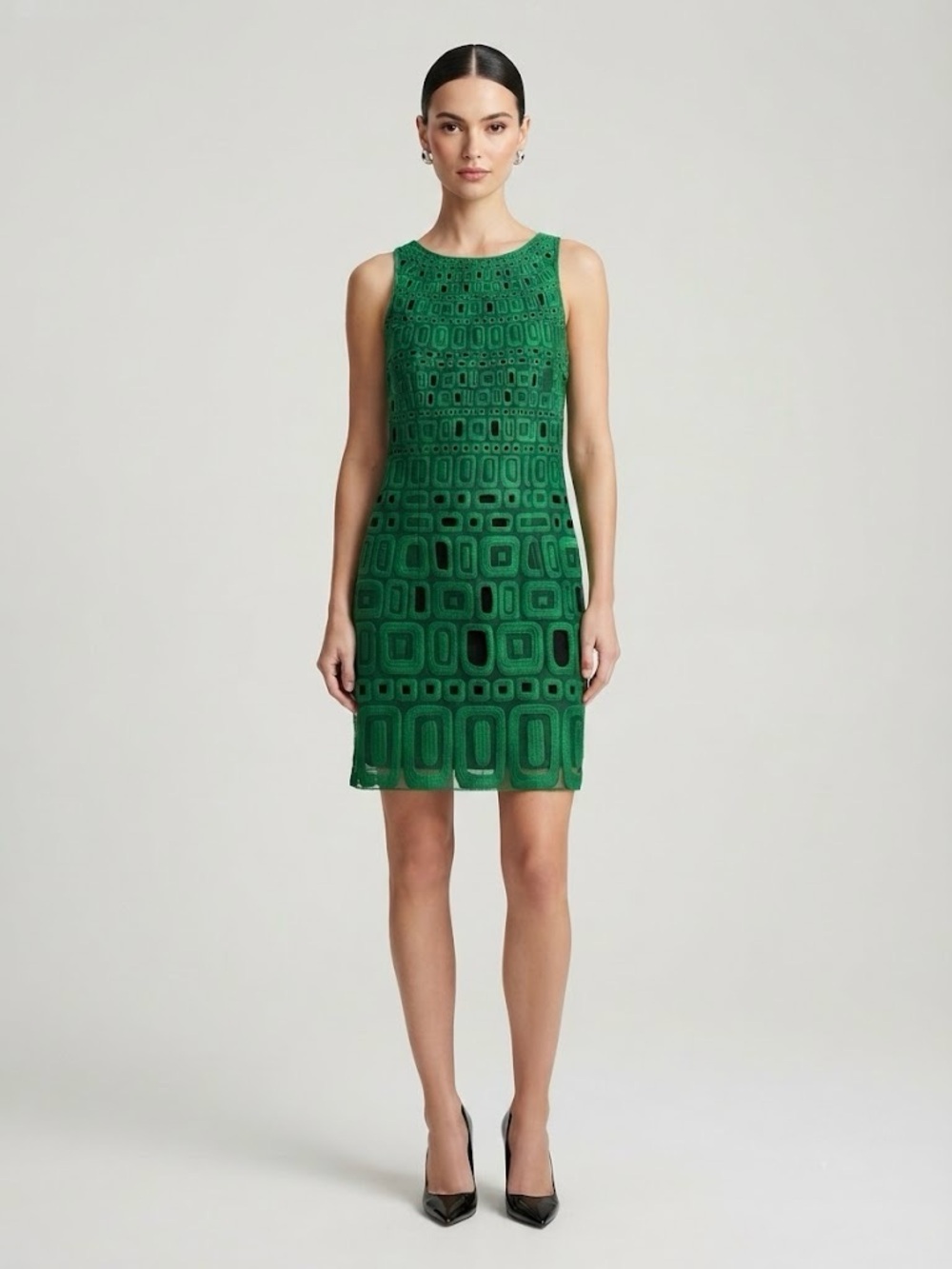 Catherine Malandrino Geometric Sculptural Shift Dress Silk Lined Wool Detail Sz4